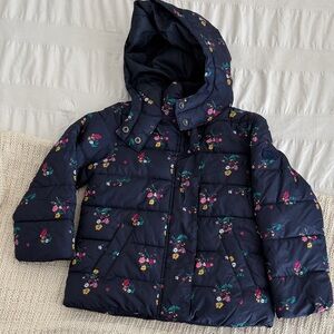 GAP Navy Floral Kids Puffer Jacket